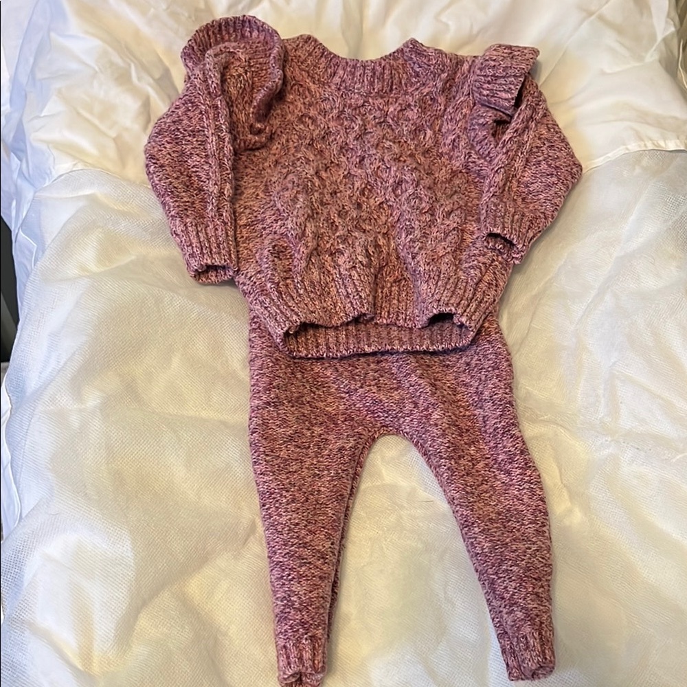 Pink Knit Baby Sweater and Pants Set